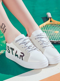 White and Grey Leather Round Toe Platform Lace Up 2.5cm Rubber Shoes