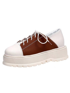 White and Brown Leather Round Toe Platform Lace Up 5cm Wedges