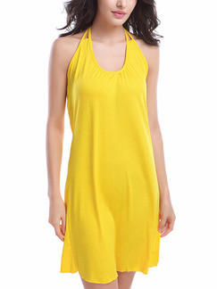 Yellow Loose Sling Plus Size Polyester and Elasticity Swimwear