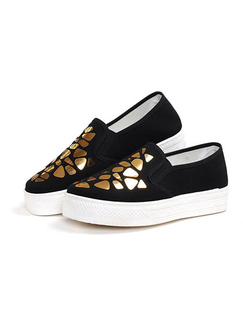 White Black and Gold Canvas Round Toe Platform 4cm Rubber Shoes for Casual