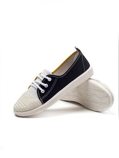 Black and White Canvas Round Toe Platform 2cm Lace Up Rubber Shoes for Casual