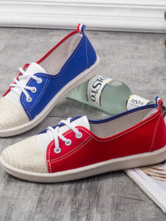 Beige Red and Blue Canvas Round Toe Platform 2cm Lace Up Rubber Shoes for Casual