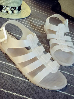White PVC Open Toe Platform 1.5cm Sandals for Casual