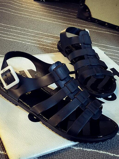 Black PVC Open Toe Platform 1.5cm Sandals for Casual