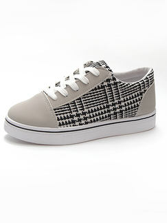 White and Grey Black Canvas  Round Toe Platform 3cm Lace Up Rubber Shoes for Casual Sporty