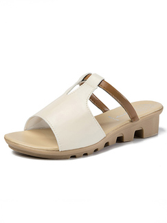 White and Beige Leather Open Toe Platform 4cm Sandals for Casual