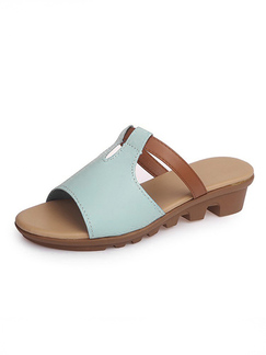 Blue and Brown Leather Open Toe Platform 4cm Sandals for Casual