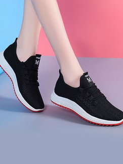 Black and White Mesh Round Toe Lace Up Rubber Shoes
