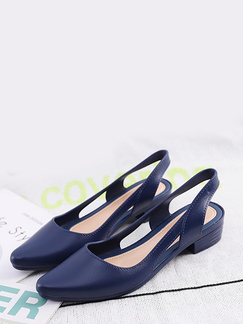 Blue Pointed Toe Ankle Strap Low Chunky Heel Shoes
