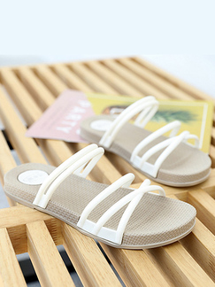 Beige and White Open Toe Sandals Shoes