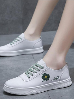 White and Green Round Toe Lace Up Rubber Shoes