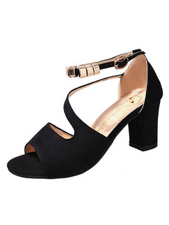 Black Open Toe Ankle Strap High Chunky Heels Shoes