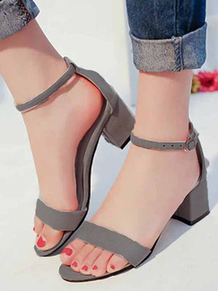 Gray Suede Open Toe Platform Ankle Strap Heels