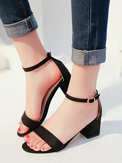 Black Suede Open Toe Platform Ankle Strap Heels
