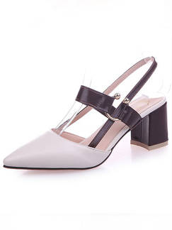 White Patent Leather Pointed Toe Platform Ankle Strap Chunky Heels