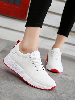 White Fabric Round Toe Platform Lace Up Rubber Shoes