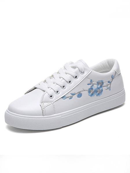 White Leather Round Toe Platform Lace Up Rubber Shoes