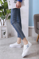 White Leather Round Toe Platform Lace Up Rubber Shoes