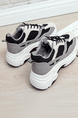 Black and White Leather and Mesh Round Toe Platform Lace Up Rubber Shoes