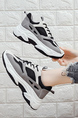 Black and White Leather and Mesh Round Toe Platform Lace Up Rubber Shoes