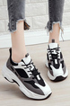 Black and White Leather and Mesh Round Toe Platform Lace Up Rubber Shoes