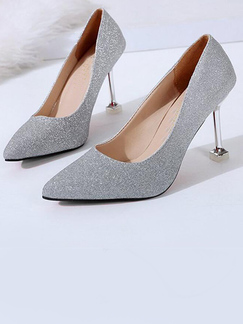 Silver Leather Pointed Toe Platform Stiletto Heels