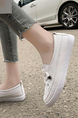 Creamy-White Leather Round Toe Platform Lace Up Rubber Shoes
