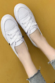 Creamy-White Leather Round Toe Platform Lace Up Rubber Shoes