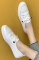 Creamy-White Leather Round Toe Platform Lace Up Rubber Shoes