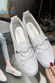 Creamy-White Leather Round Toe Platform Lace Up Rubber Shoes