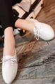 White Leather Round Toe Platform Lace Up Rubber Shoes