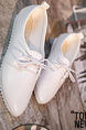 White Leather Round Toe Platform Lace Up Rubber Shoes
