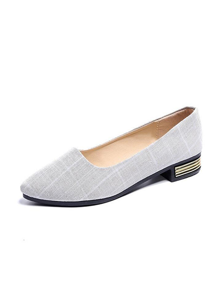 Gray Fabric Pointed Toe Platform Chunky Heels