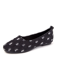 Black Canvas Round Toe Platform Denim Flats