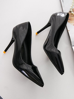 Black Leather Pointed Toe Platform Stiletto Heels