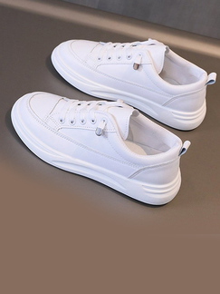 White Leather Round Toe Platform Lace Up Rubber Shoes