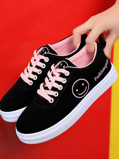 Black and White Pink Leather Round Toe Platform Lace Up Rubber Shoes