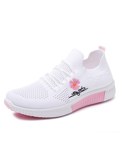 White and Pink Mesh Round Toe Platform Lace Up Slip On Rubber Shoes