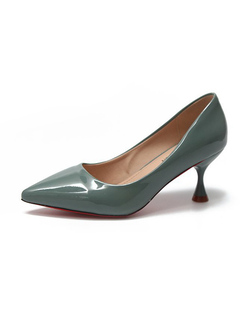 Gray Patent Leather Pointed Toe Platform Stiletto Heels