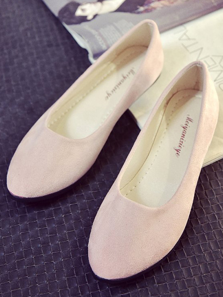 Pink Suede Round Toe Platform Ballet Flats