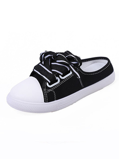 Black and White Canvas Round Toe Platform Lace Up Rubber Shoes