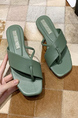 Green Leather Open Toe Platform Slide Sandals