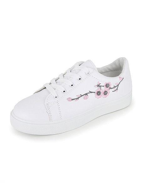 White Leather Round Toe Platform Lace Up Rubber Shoes