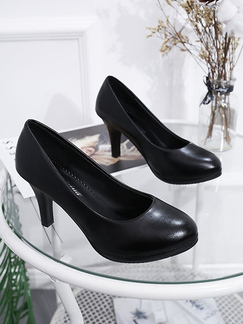 Black Patent Leather Round Toe Platform Stiletto Heels