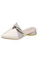 White and Beige Patent Leather Pointed Toe Platform Slide Sandals