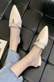 White and Beige Patent Leather Pointed Toe Platform Slide Sandals