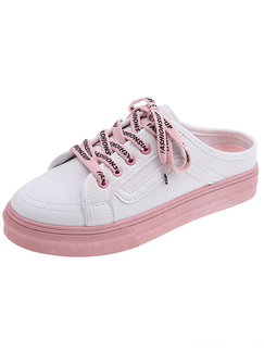 White and Pink Canvas Round Toe Platform Lace Up Rubber Shoes
