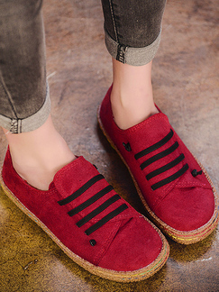 Red Suede Round Toe Platform Slip On Rubber Shoes