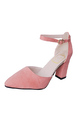 Pink Suede Pointed Toe Platform Ankle Strap Chunky Heels