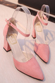 Pink Suede Pointed Toe Platform Ankle Strap Chunky Heels
